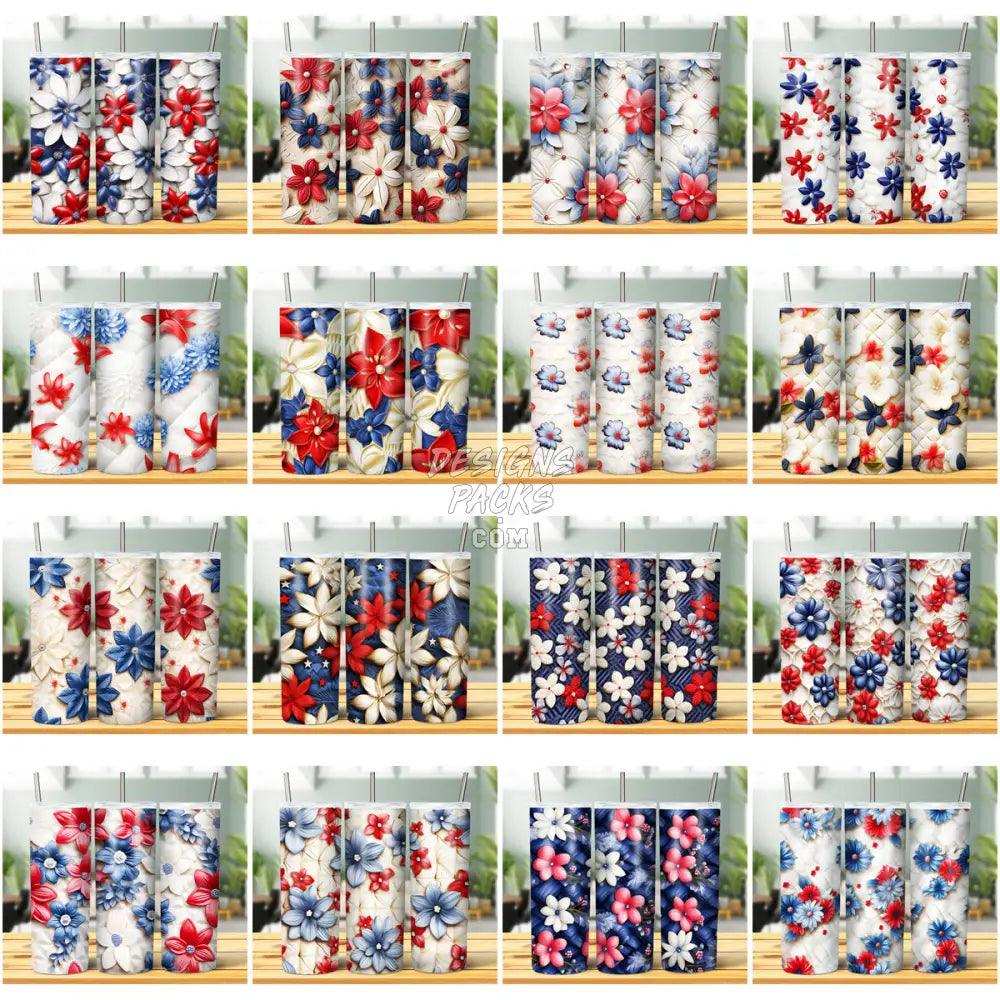 44 3D Patriotic Flowers Tumbler Wrap Bundle Jpg