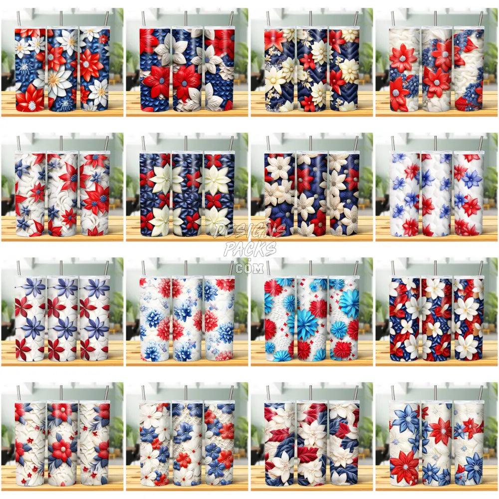 44 3D Patriotic Flowers Tumbler Wrap Bundle Jpg