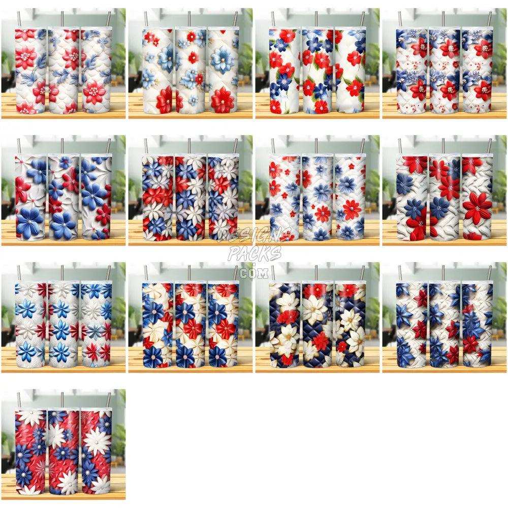 44 3D Patriotic Flowers Tumbler Wrap Bundle Jpg