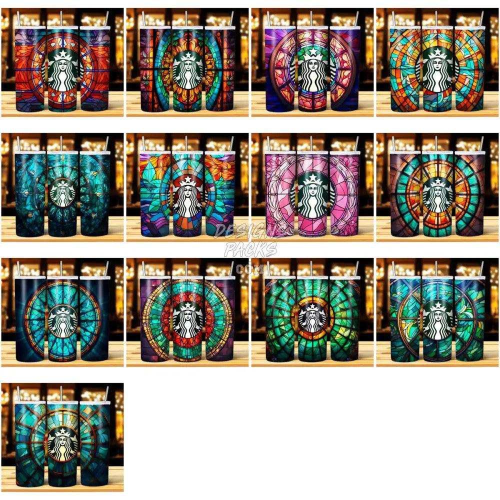44 Coffee Brand Stained Glass Tumbler Wrap Bundle Jpg