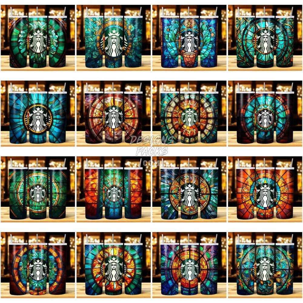 44 Coffee Brand Stained Glass Tumbler Wrap Bundle Jpg