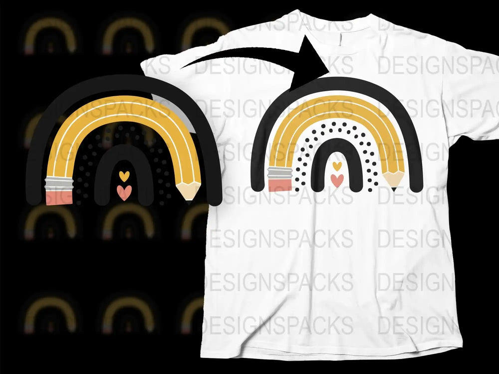 Rainbow Heart Graphic T-Shirt, Modern Aesthetic Design, Trendy Black and Yellow Colors, Unisex Fit