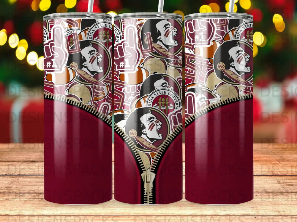 Tumbler with Florida State Seminoles logo and zipper design.