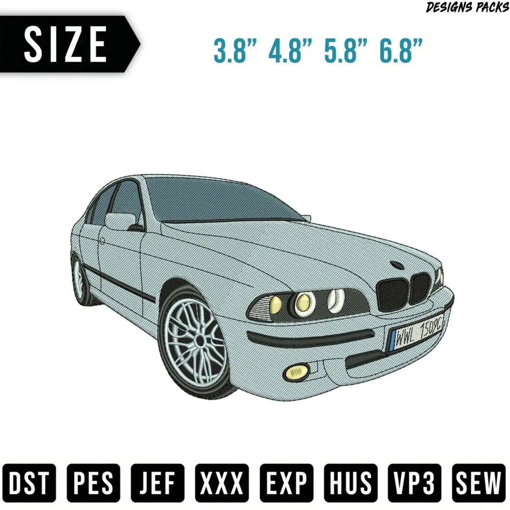 Light blue BMW sedan with "WWL 15090" license plate and size options.
