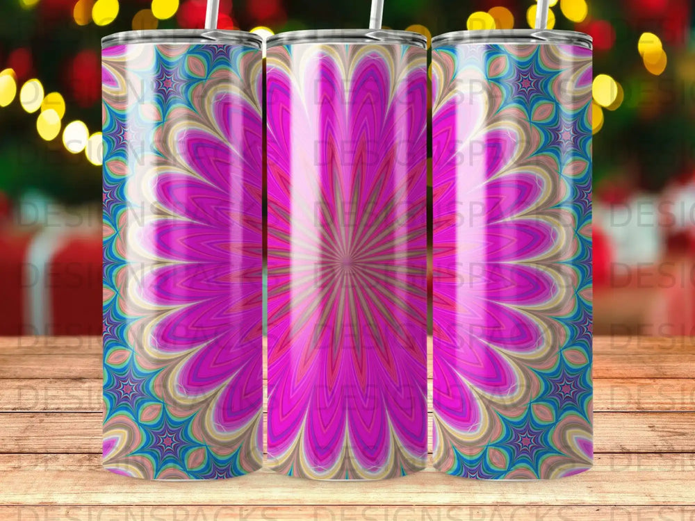 Tumbler with a vibrant, repeating pink mandala pattern.