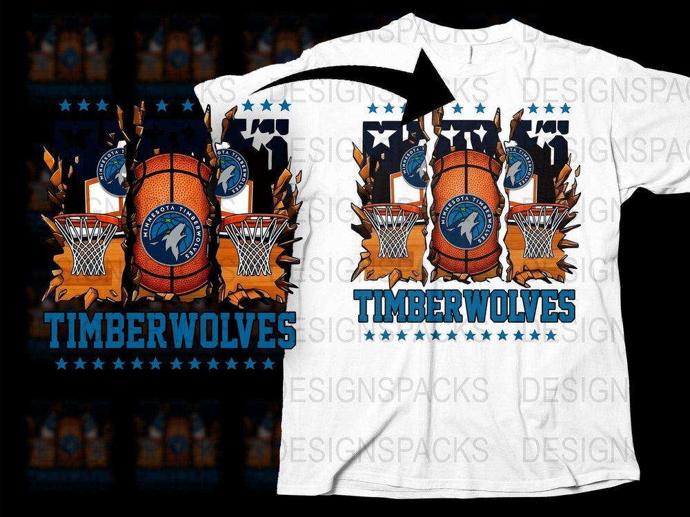 Timberwolves Graphic T-Shirt, Blue and White Sports Tee, Basketball Fan Apparel, Unisex Adult Clothing