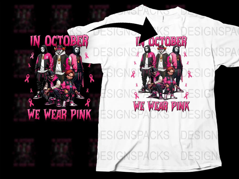 In October We Wear Pink Basketball Themed T-Shirt, Breast Cancer Awareness, Supportive Sports Apparel, Unisex Graphic Tee