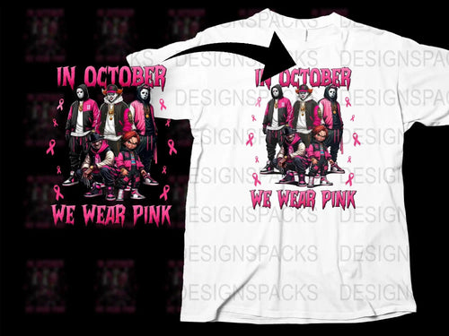 In October We Wear Pink Basketball Themed T-Shirt, Breast Cancer Awareness, Supportive Sports Apparel, Unisex Graphic Tee