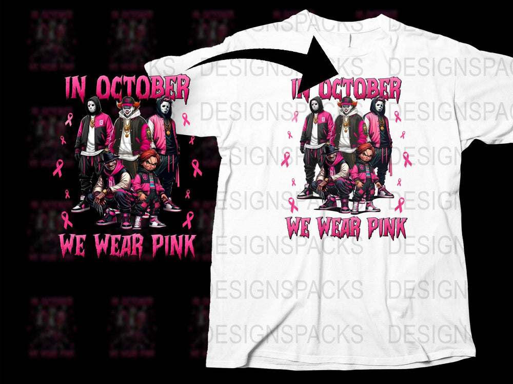 In October We Wear Pink Basketball Themed T-Shirt, Breast Cancer Awareness, Supportive Sports Apparel, Unisex Graphic Tee