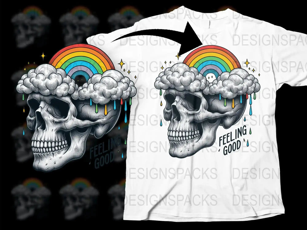 Feeling Good Rainbow Skull Graphic T-Shirt, Unique Artistic Print, Stylish Unisex Tee
