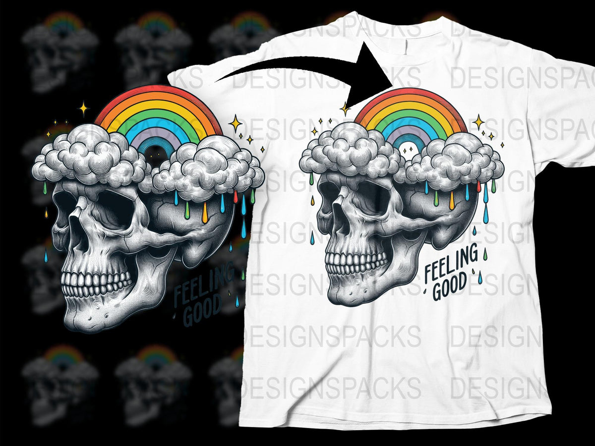Feeling Good Rainbow Skull Graphic T-Shirt, Unique Artistic Print, Stylish Unisex Tee