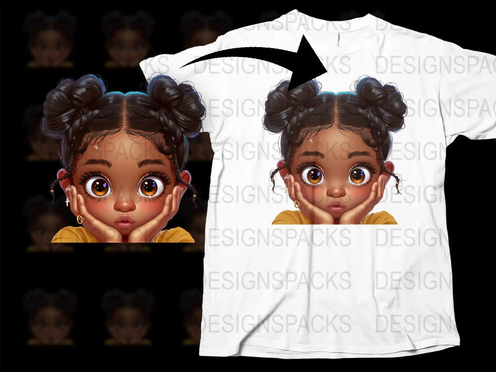 Cute Cartoon Girl T-Shirt, Kids' Fashion Top, Adorable Big Eyes Girl Graphic Tee, Unique Children's Clothing