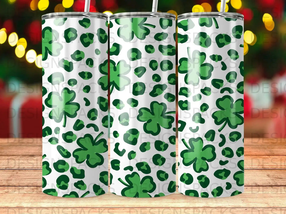 Green Shamrock Leopard Spots Pattern White Tumbler product type