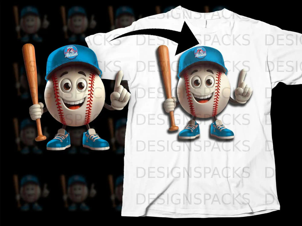 Cartoon Baseball Character with Bat Graphic T-shirt