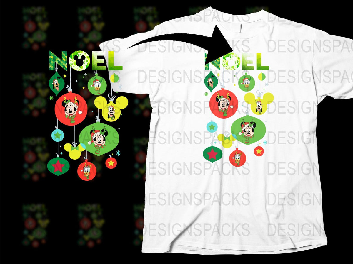 Festive Noel Christmas T-Shirt with Mickey Mouse Design, Holiday Family Matching Tees, Colorful Casual Wear