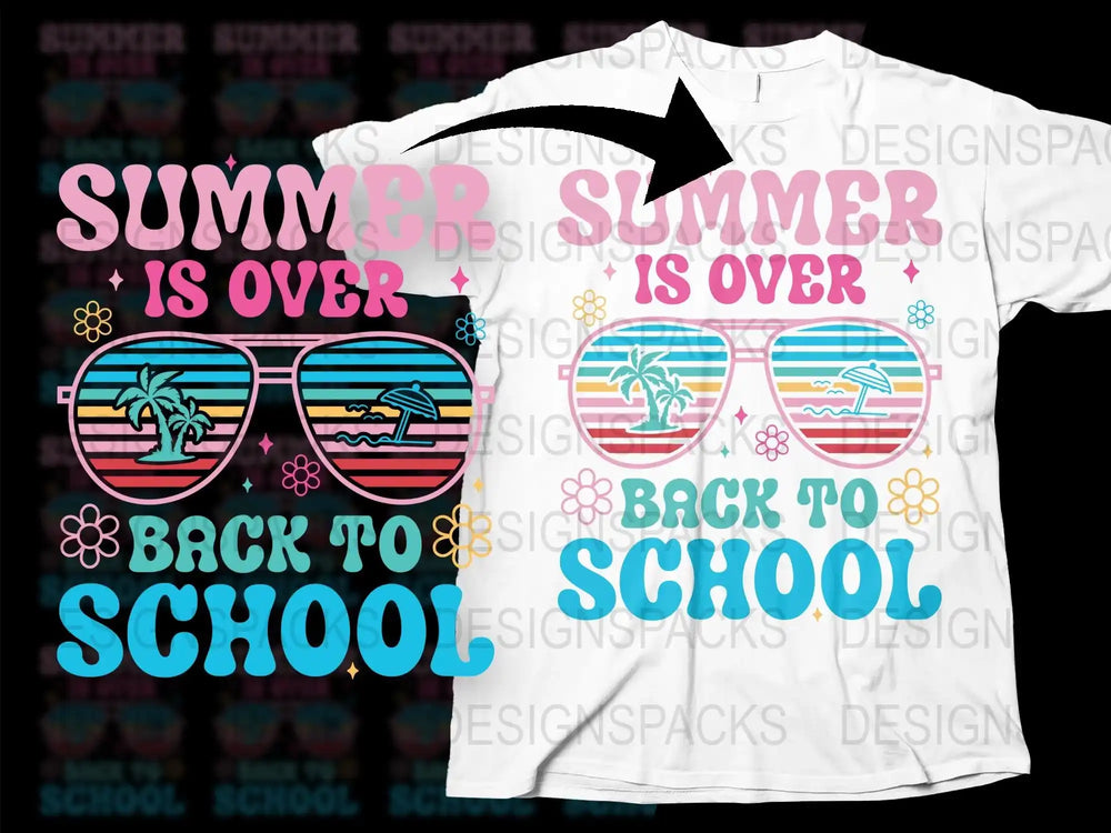 Summer is Over Back to School T-Shirt, Retro Palm Tree Sunset Graphic Tee