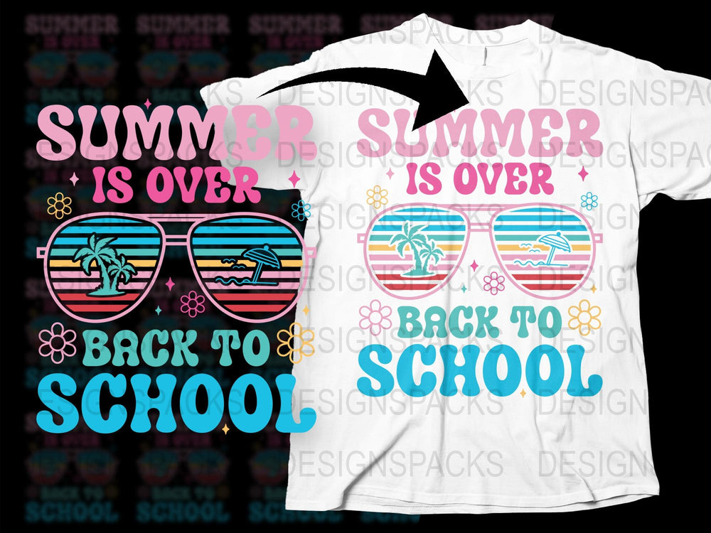 Summer is Over Back to School T-Shirt, Retro Palm Tree Sunset Graphic Tee