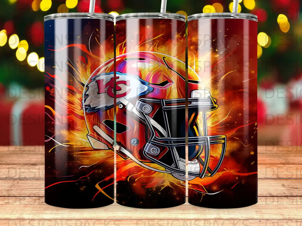 Kansas City Chiefs helmet surrounded by flames.