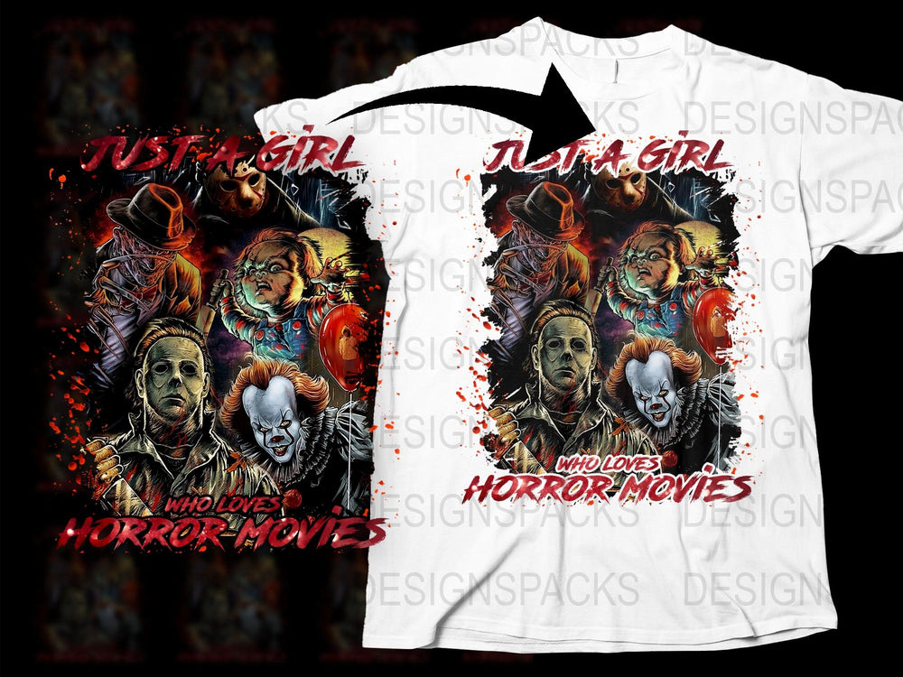 Horror Movie Fan T-Shirt Just a Girl Who Loves Scary Films Graphic Tee Unique Gift