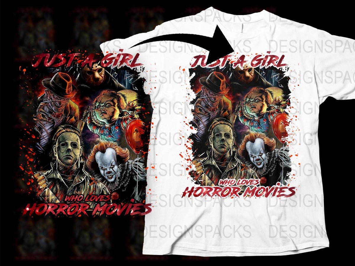 Horror Movie Fan T-Shirt Just a Girl Who Loves Scary Films Graphic Tee Unique Gift