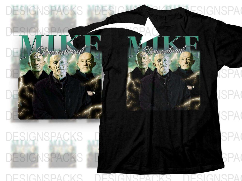 Mike Ehrmantraut Breaking Bad Character Graphic T-Shirt, Unique TV Show Fan Apparel, Cotton Black Tee