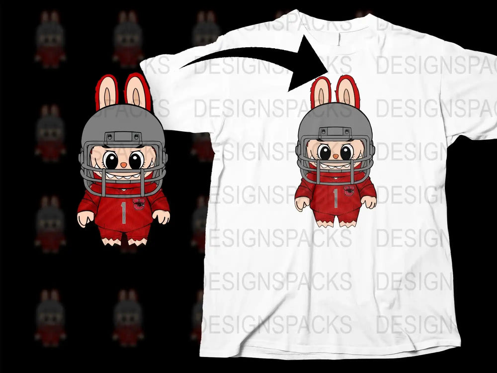 Cute Football Bunny T-shirt, Kids Sports Graphic Tee, Cartoon Rabbit Shirt, Youth Athletic Apparel, Red Helmet Design