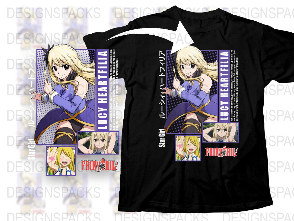 Fairy Tail Anime T-Shirt, Lucy Heartfilia Graphic Tee, Manga Fan Merch, Unisex Black Cotton Shirt
