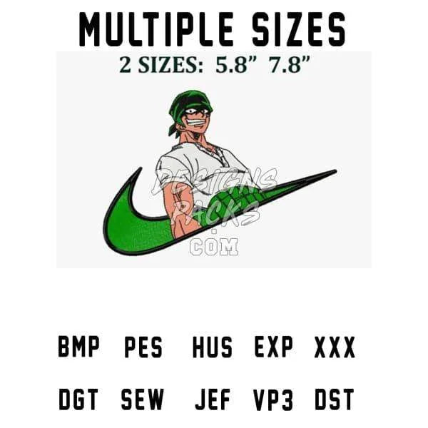 Zoro One Piece Swoosh Sport Anime Embroidery Design