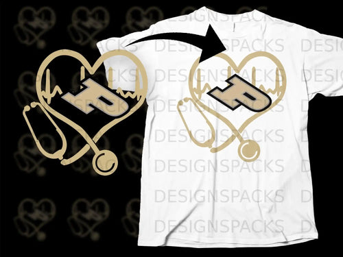 Heart Stethoscope Graphic 'P' Design on White Shirt