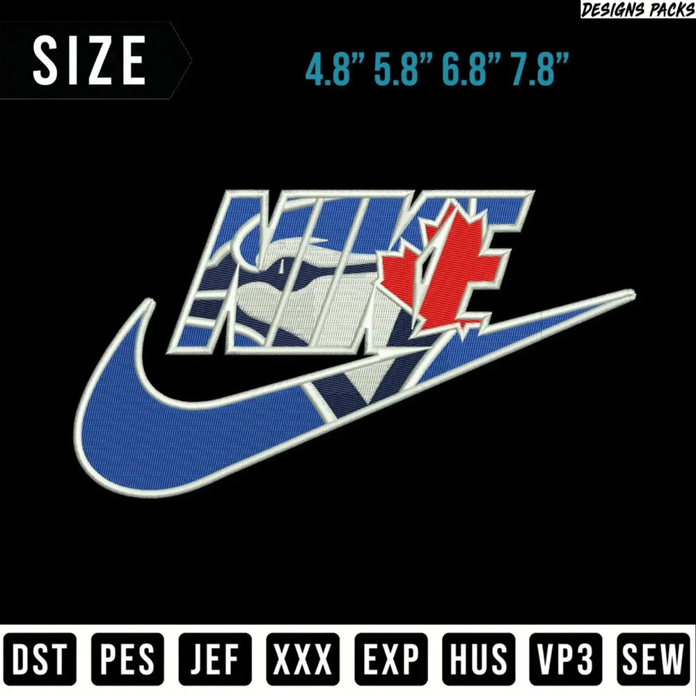 Nike logo with Canadian flag pattern and embroidery file formats.