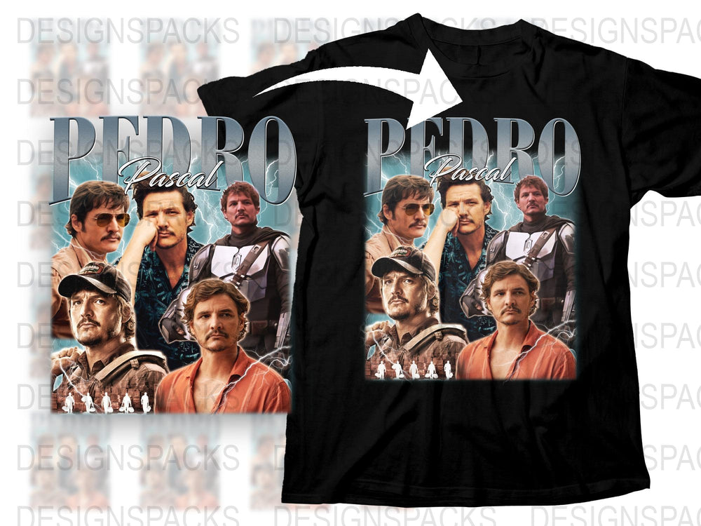Vintage Style Pedro Pascal Montage Graphic T-Shirt, Retro Actor Print Tee, Unisex Fan Art Shirt