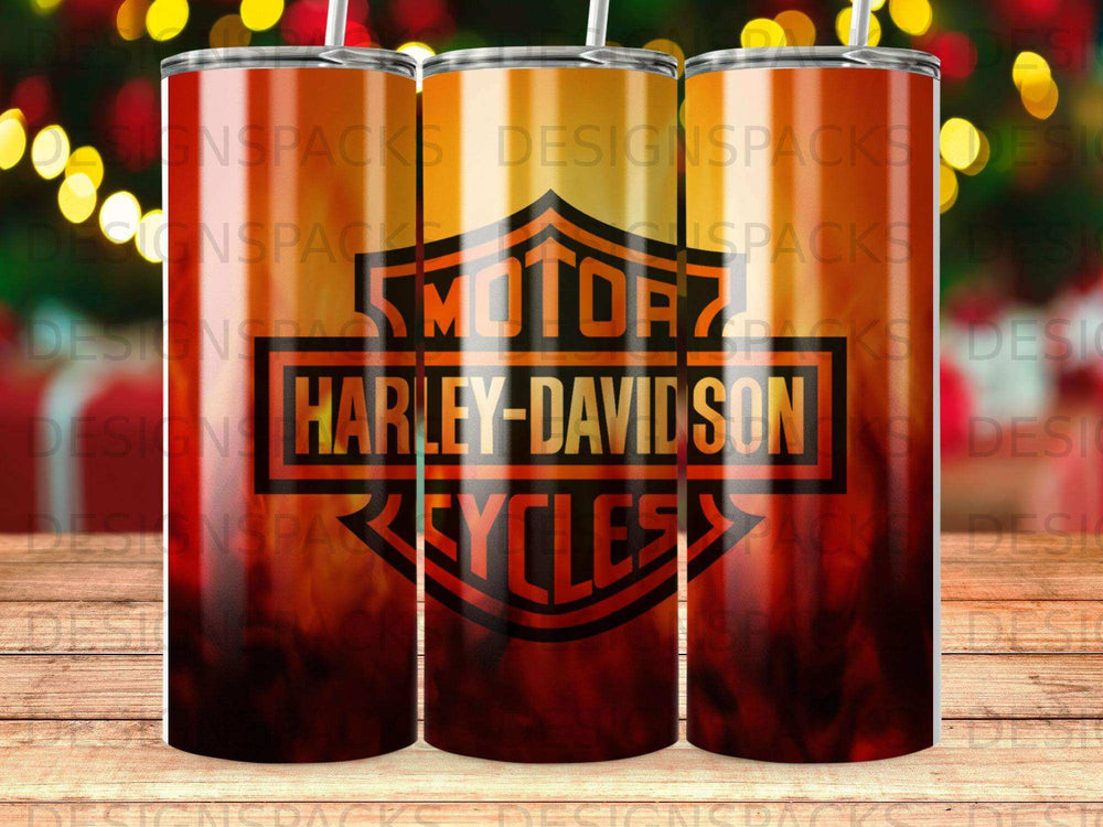 Harley-Davidson logo on a gradient tumbler cup.