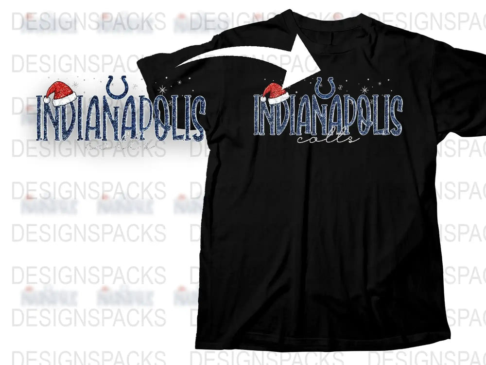 Indianapolis City Shirt, Black T-Shirt with Festive Santa Hat Graphic, Unisex Adult Clothing