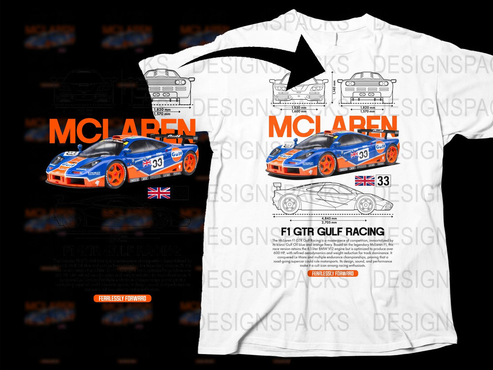 Vintage Gulf Racing McLaren T-Shirt, Retro Sports Car Graphic Tee, Unisex Race Fan Apparel