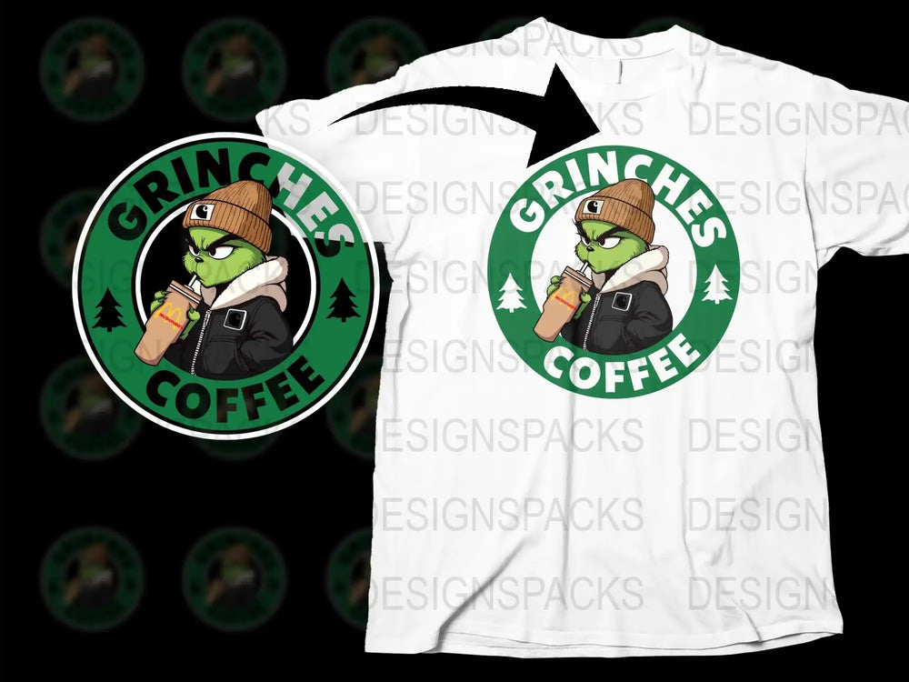 Grinches Coffee T-Shirt, Funny Christmas Coffee Lover Tee, Holiday Casual Top, Unique Graphic Design Shirt
