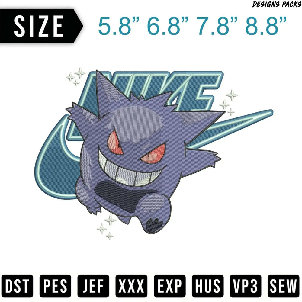 Embroidered Pokémon Gengar design with Nike-style swoosh.