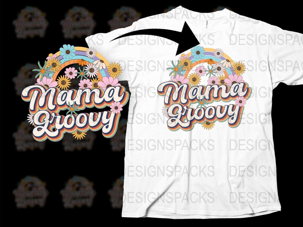 Retro Mama Groovy T-Shirt, Vintage Floral Design, 70s Inspired Women's Fashion Tee, Colorful Spring Top