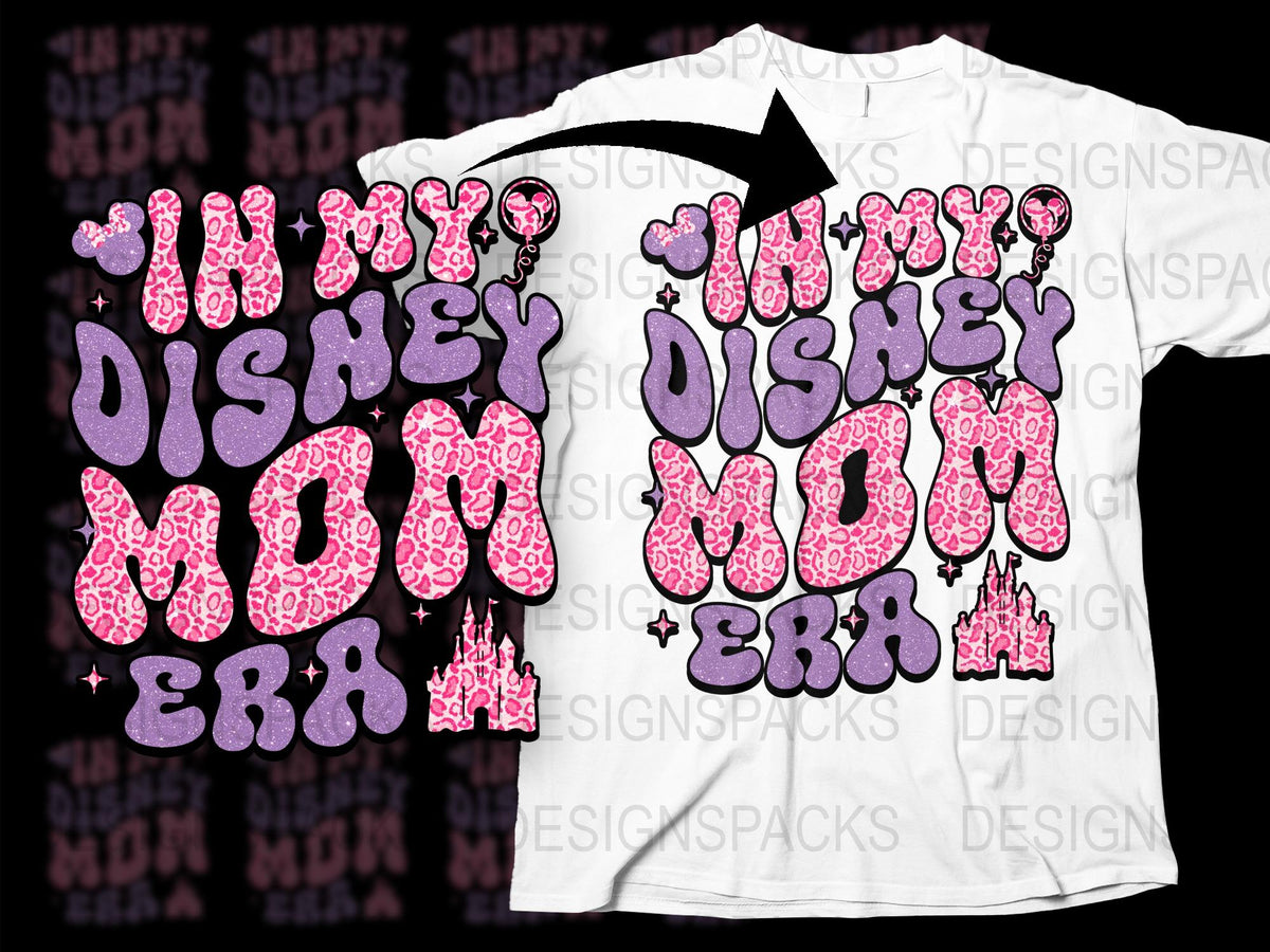 Disney Mom Era Leopard Print Glitter T-Shirt, Graphic Tee for Women, Stylish Mothers Gift, Vacation Apparel