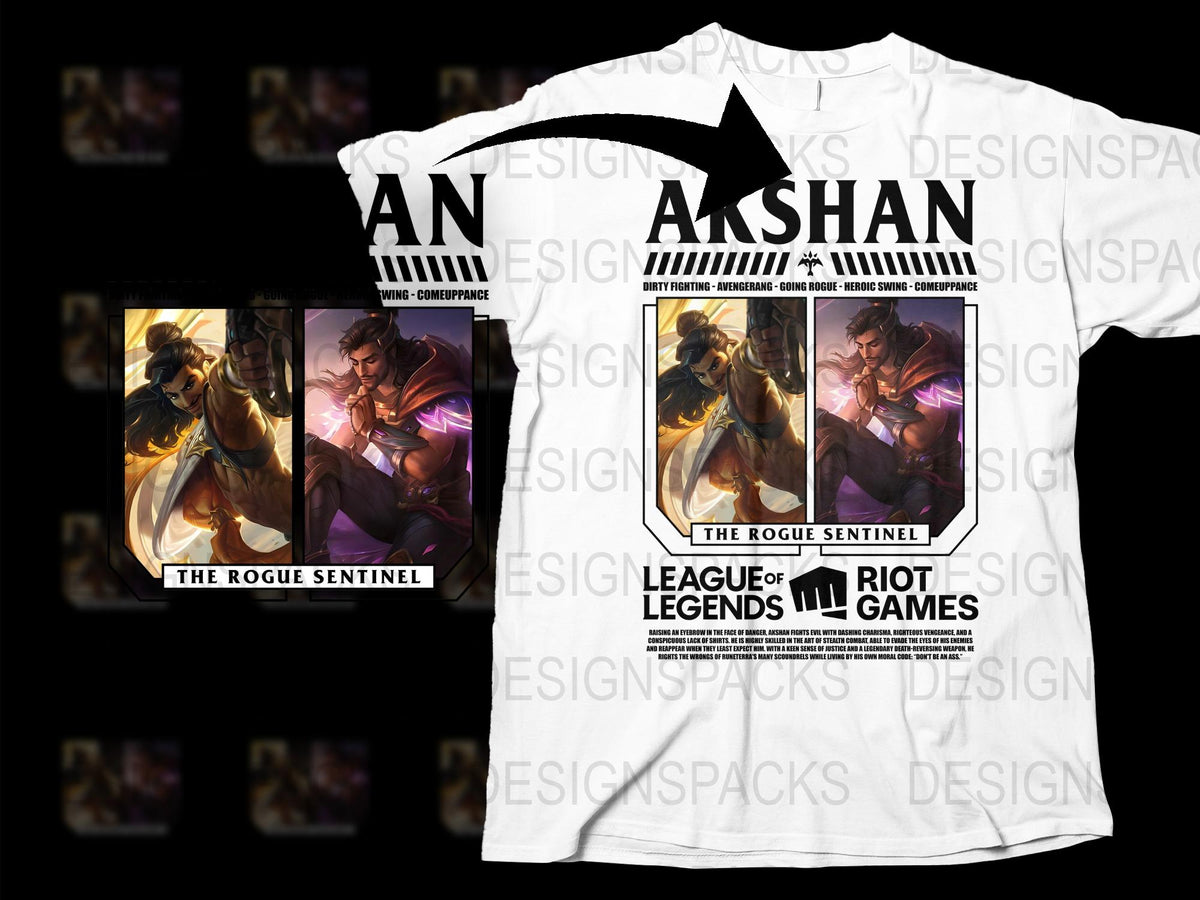 League of Legends Akshan Printed T-Shirt, The Rogue Sentinel Graphic Tee, Gamer Clothing Gift Ideas
