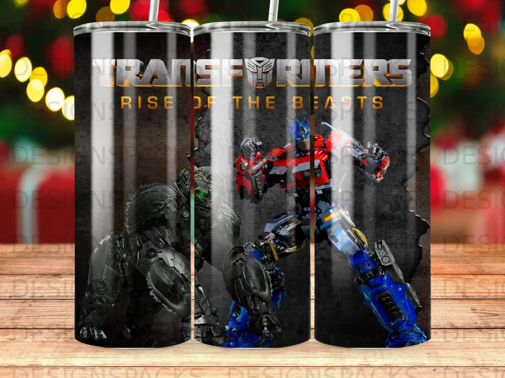Transformers Rise of the Beasts movie poster featuring Optimus Prime and a gorilla robot.