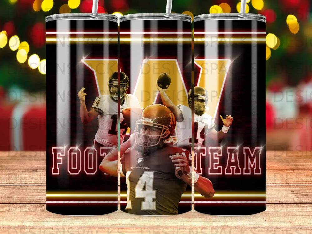 Football player wearing number 4, "FOOTBALL TEAM" text, Washington logo.