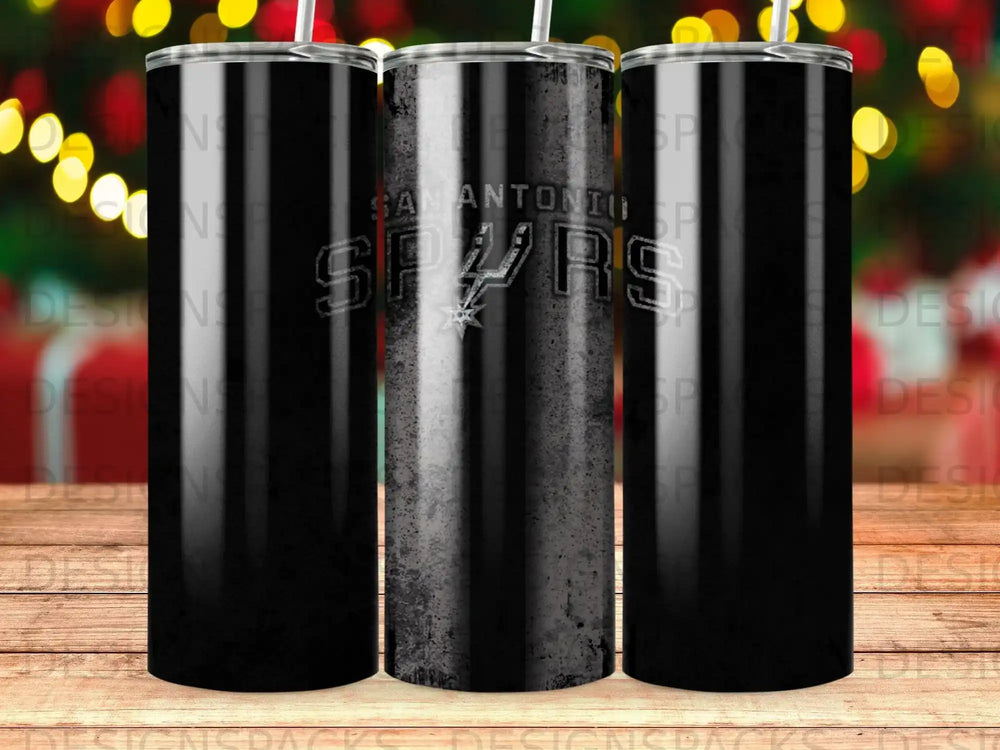 Black tumbler with San Antonio Spurs logo and distressed texture.
