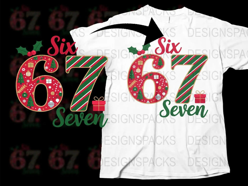 Festive Christmas T-Shirt Design 'Sixty Seven' Candy Cane Numbers Holiday Gift Idea