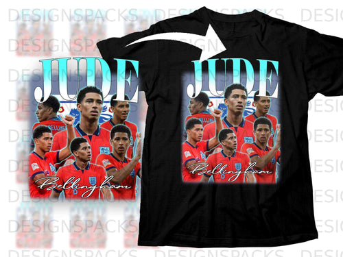 T-shirt featuring multiple images of Jude Bellingham in an England football kit.