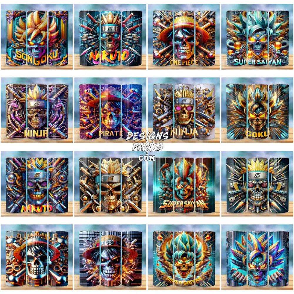 45 Anime Skull 3D Tumbler Wrap Bundle Jpg