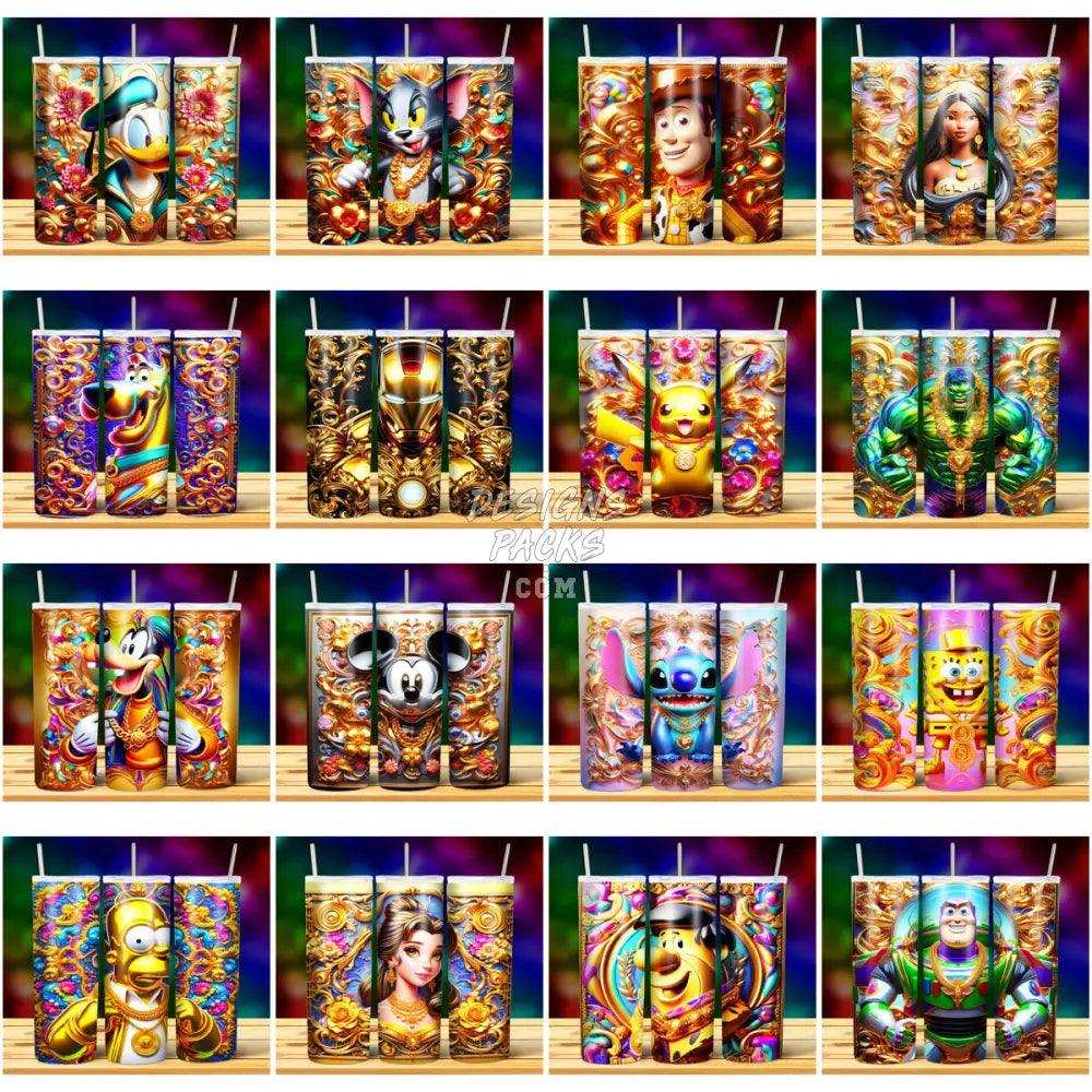 45 Cartoon Gold Mix Tumbler Wrap Bundle Jpg