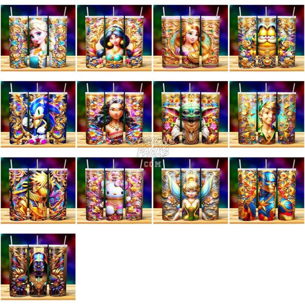 45 Cartoon Gold Mix Tumbler Wrap Bundle Jpg