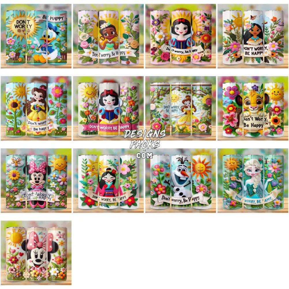 45 Cartoon Stitched Style Be Happy Tumbler Wrap Bundle Jpg