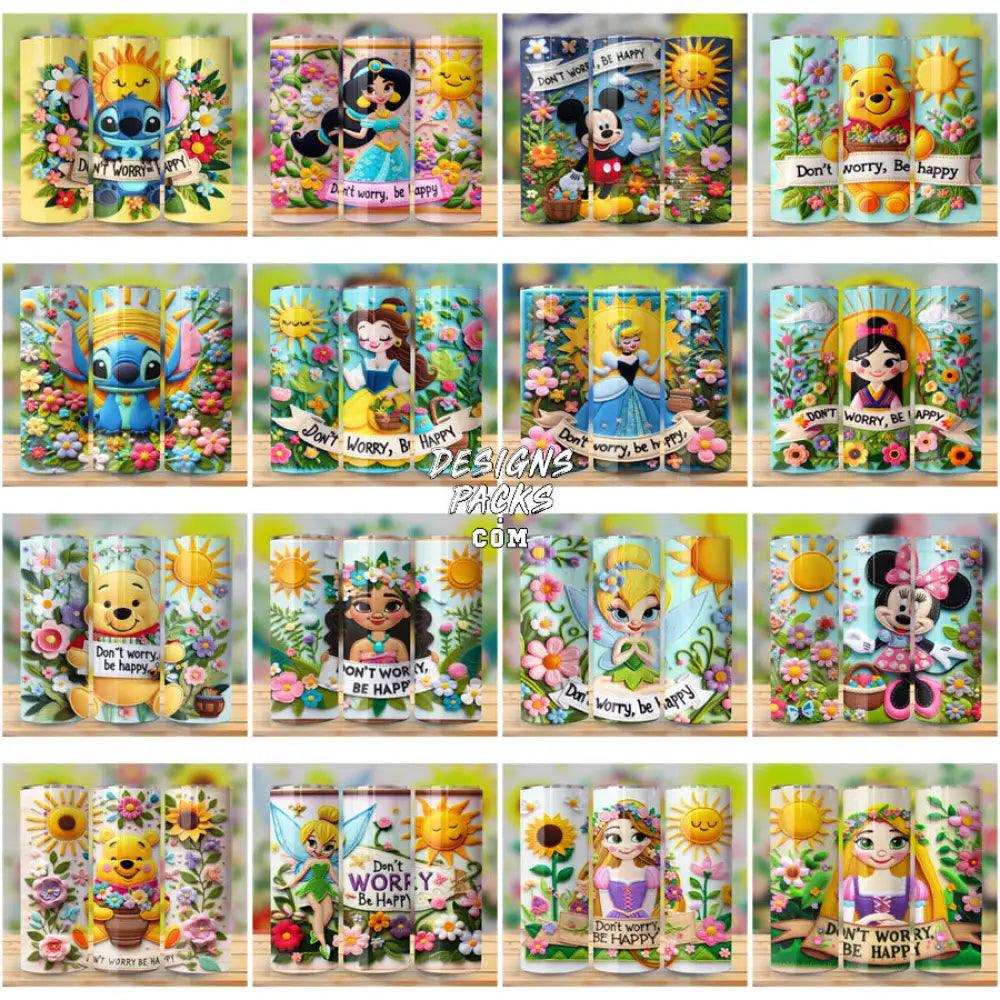 45 Cartoon Stitched Style Be Happy Tumbler Wrap Bundle Jpg