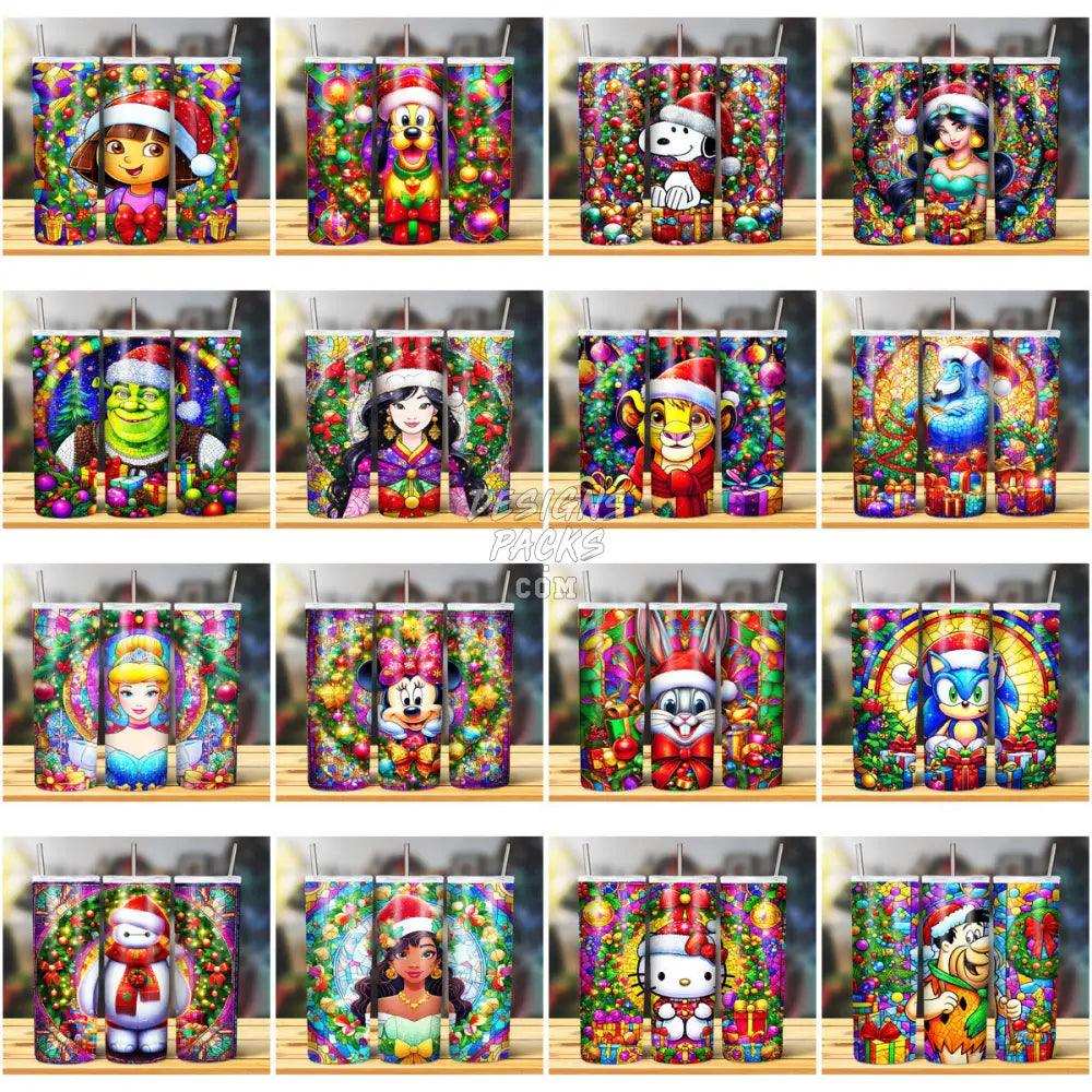 45 Christmas Cartoon Stained Glass Mix Tumbler Wrap Bundle Jpg
